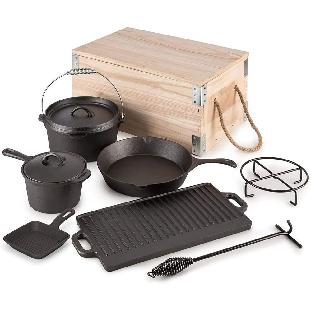 طقم طهي من 8 قطع من الحديد الز - مراجعة Skillet Cast Iron Camp وسعره
